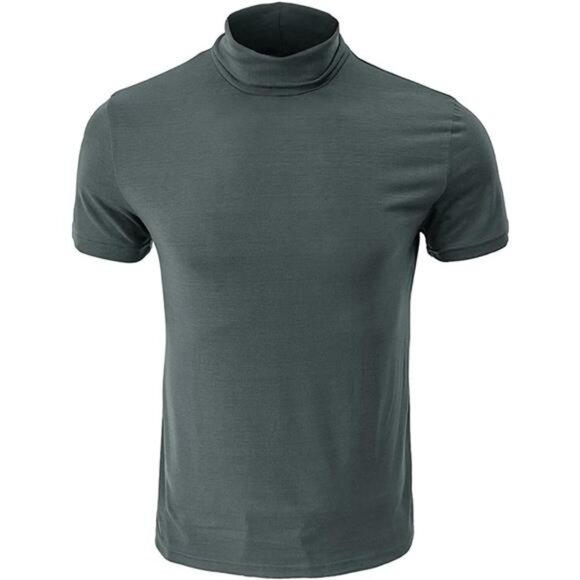 Men's Fashion Shirts Short Sleeve Mock Turtleneck T-Shirts Casual Undershirt - Picture 3 of 4